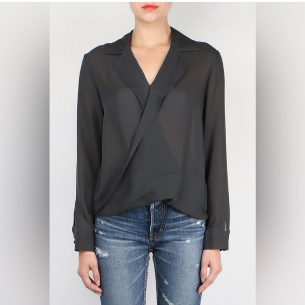 L’AGENCE Black Draped V-Neck Long-Sleeve Women's Top